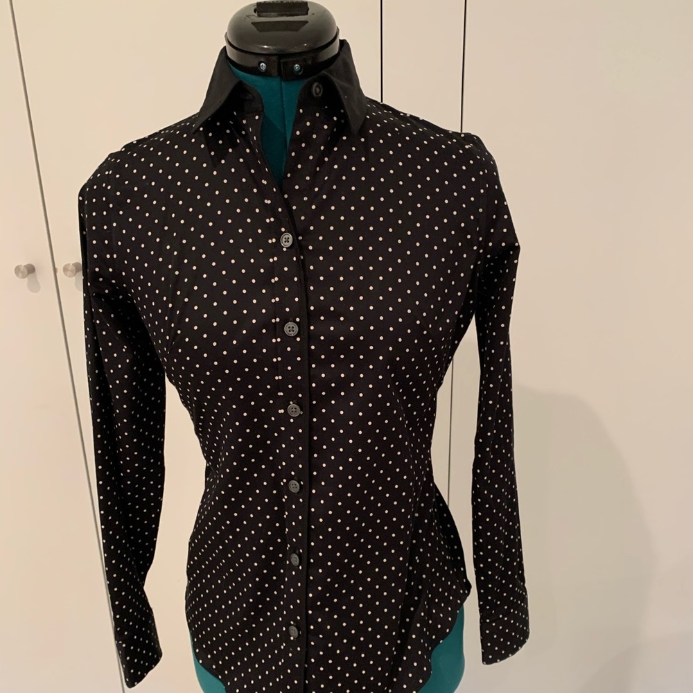 Black polka dot button down
